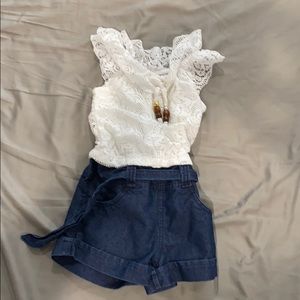 Pink House | Girls Jean Short Denim Romper 3T